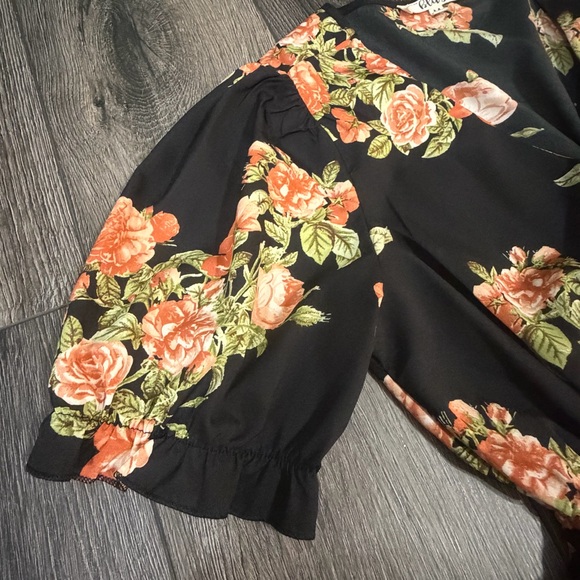 Hint of Blush Floral Tiered Mini Dress Black M Easter - Picture 4 of 15